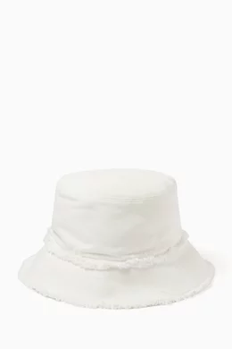 Buy Miu Miu White Logo Bucket Hat in Cotton-denim For Women  display picture 3
