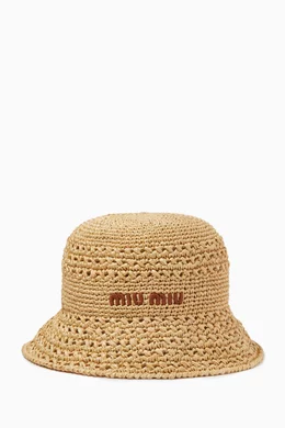 Miu Miu Beige Bucket Hat with Brown Logo Embroidery Miu Miu Logo Embroidered Crochet-Knitted Bucket Hat in Brown  main image 3