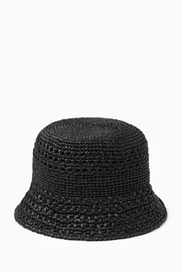 Buy Miu Miu Black Logo-embroidered Bucket Hat in Raffia For  display picture 3
