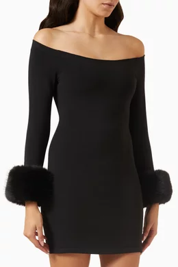 Buy Alexander Wang Black Off-the-shoulders Mini Dress in Nylon and Faux Fur  For Women Online | Ounass Oman
