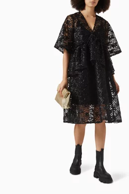 スーツ・フォーマル・ドレス GANNI / RIBBON TULLE FLOUNCE MIDI DRESS Buy Ganni Black Flounce Midi Dress in Ribbon Tulle For Women