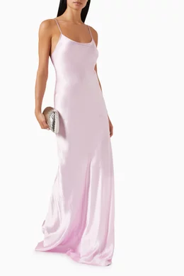 pink satin floor length dress Draped Cami Floor-Length Dress In Bronze – Victoria Beckham main image 1
