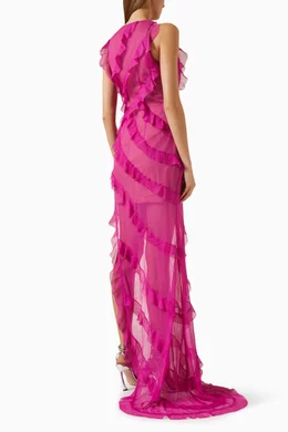 blue flower formal dress Floral Ruffle Tie Strap Maxi & Reviews - Blue - Dresses Sleeveless Back BOOFAVES Margaret Satin Midi Dress Option:Full costume