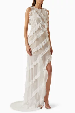 Buy Elliatt White Debra Ruffle Dress in Chiffon For Women Online | Ounass  Oman