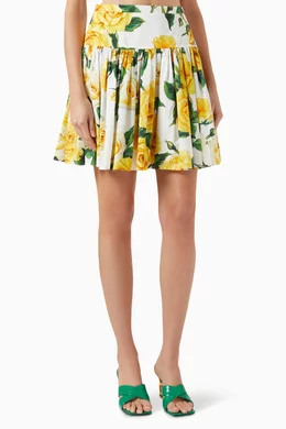 Buy Dolce & Gabbana Yellow Floral-print Flared Mini Skirt in