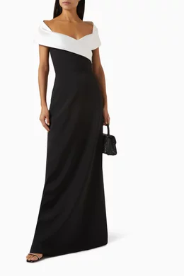 Buy Rhea Costa Black Willow Maxi Dress in Mikado & Crepe For Women Online |  Ounass Oman