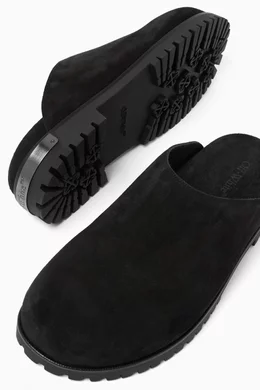 Buy Off-White Black Metal Logo Clogs in Suede For Men Online