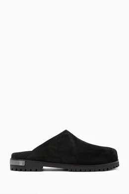 Buy Off-White Black Metal Logo Clogs in Suede For Men Online