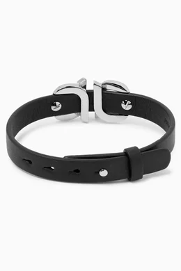 Buy Ferragamo Black Gancini Bracelet in Leather Online for Men Ounass Oman