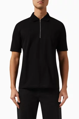 Buy Ferragamo Black Zip-up Polo Shirt in Cotton Piqué For Men