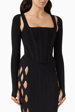 dion lee pointelle corset dress Dion Lee Pointelle Corset & Cardigan - Black