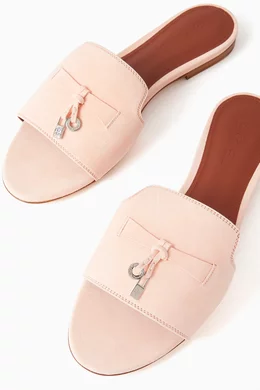 Buy Loro Piana Pink Summer Charms Slippers in Suede For Women 