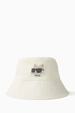 Buy Karl Lagerfeld Kids Neutral Choupette Embellished Bucket  display picture 3