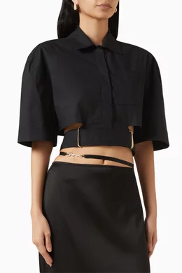 Buy Jacquemus Black La Chemise Courte Bari Cropped Shirt in