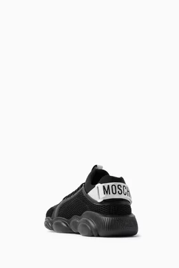 Buy Moschino Black Strap Teddy Bear Sneakers in Mesh Suede For