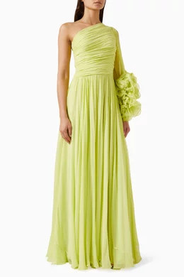 Buy Costarellos Green Aziza Gown in Silk Georgette For Women Online |  Ounass Oman