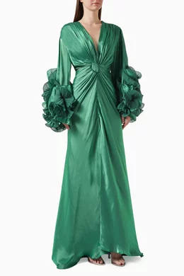 costarellos green dress Costarellos Solene Crystal Tiered Ruffle Gown, Sage Green, Women's, 40, Evening Formal Gala Gowns Mother of the Bride Groom Evening Gowns