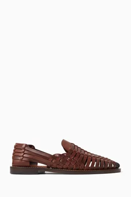 Buy Brunello Cucinelli Brown Woven Sandals in Calfskin For Men