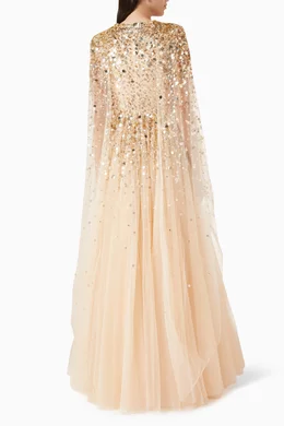 gold sequin cape dress Jluxlabel Draped Elegance Cape Dress main image 1