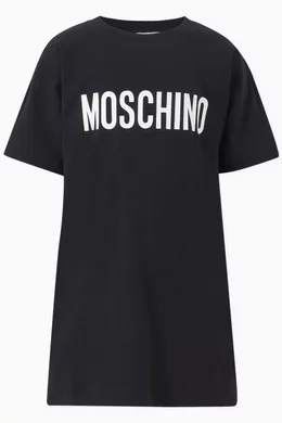 Buy Moschino Black Logo T Shirt Dress in Cotton Jersey For Kids Online Ounass Oman