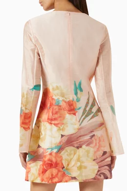 Buy Leo Lin Multicolour Suzanne Bell-sleeve Mini Dress in Linen-blend For  Women Online | Ounass Oman