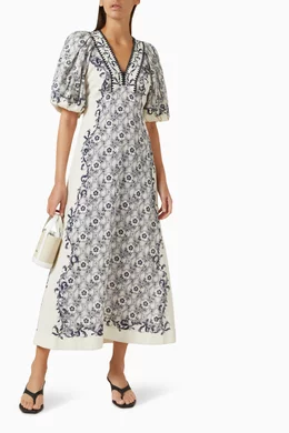 knee length dresses for ladies Modal A-Line Midaxi Dress in Ivory - S