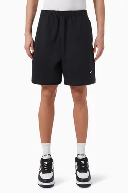 Buy Nike Black Solo Swoosh Shorts in Cotton Blend Fleece For Men