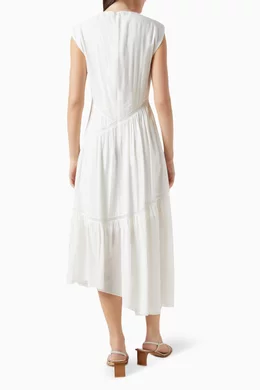 Buy Frame White Gathered Seam Lace Inset Midi Dress in Linen-blend For  Women Online | Ounass Oman
