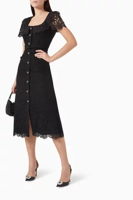 chinese dress ladies Self-Portrait - Black Guipure Lace Midi Dress