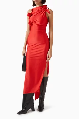 strapless open back dress Coperni Pink One Shoulder Dress with Floral Applique - BOPF main image 1