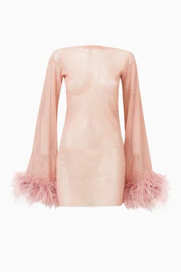 Buy Santa Brands Pink Feather-trimmed Mini Dress in Mesh For Women Online |  Ounass Oman