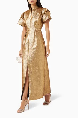 slim fit dress slacks Gold Lamé Cocktail Dress – Vintage Couture main image 0