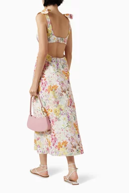 Buy Zimmermann Multicolour Harmony Tie Shoulder Midi Dress in Linen For  Women Online | Ounass Oman