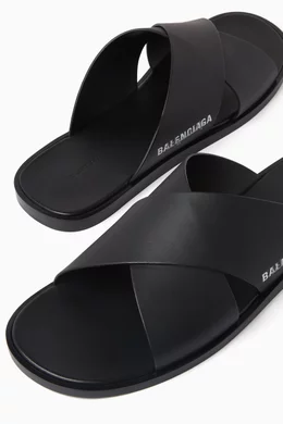 Buy Balenciaga Black Cosy Logo Sandals in Leather For Men Online Ounass Oman