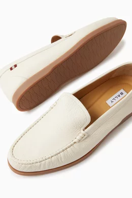 Bally Men\'s Cream Leather Slip-On Loafers Bally | Shoes | Bally Mens Wictor Calf Slip On Logo Band  main image 4