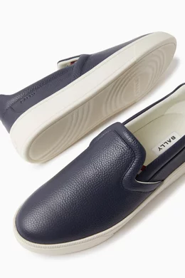 Mens navy blue leather sneakers top