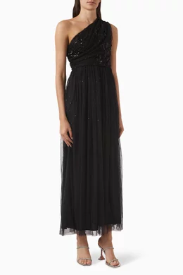 maya one shoulder embellished maxi dress maya black sequin fishtail maxi dress Maya Black Embellished One Shoulder  Maxi Dress with Rosette Detail  Maya Deluxe