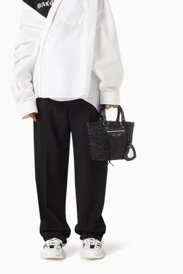 トートバッグ BALENCIAGA BLACK RAFFIA LARGE LE CAGOLE PANIER SHOPPING BAG Balenciaga Black Raffia Large Le Cagole Panier Shopping Bag