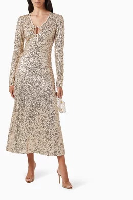 green emerald velvet dress Rotate Birger Christensen Sequined puff-sleeve midi dress  Be Right Back