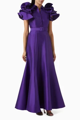 badgley mischka purple dress Badgley Mischka Floral Sequin Midi Dress