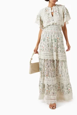 Buy Alice Olivia Neutral Tabitha Lace Embroidered Cropped Top in Cotton Online for Women Ounass Oman
