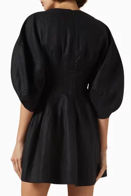 Buy Faithfull The Brand Black Soleil Slit-neckline Mini Dress in Linen For  Women Online | Ounass Oman