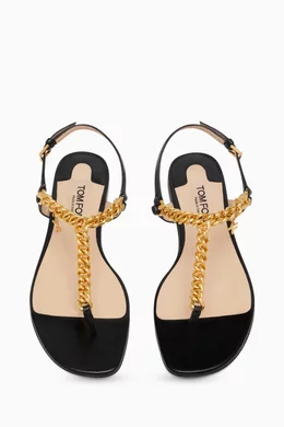Buy Tom Ford Black Zenith Flat Sandals in Leather For Women Online