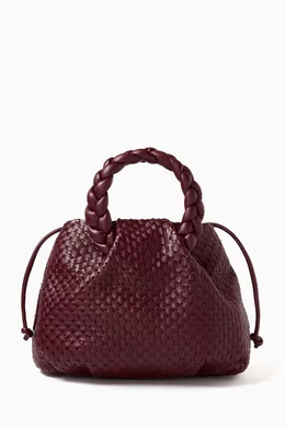 Buy Hereu Burgundy Medium Bombon Woven Plaited-handle Bag in