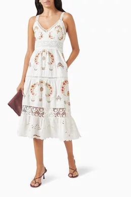 Buy Sea New York White Edwina Embroidered Dress in Cotton-linen For Women  Online | Ounass Oman