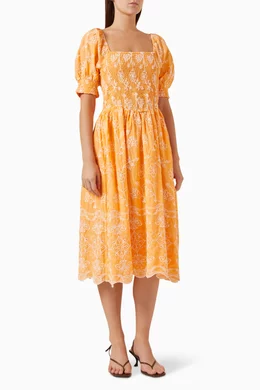 yas orange dress Y.a.s. Wrap Midi Dress With Kimono Sleeve In Orange Plisse