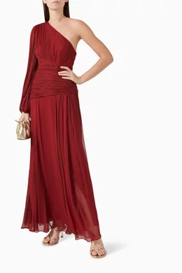Buy Shona Joy Burgundy Claude One-shoulder Pleated Maxi Dress in Chiffon  For Women Online | Ounass Oman