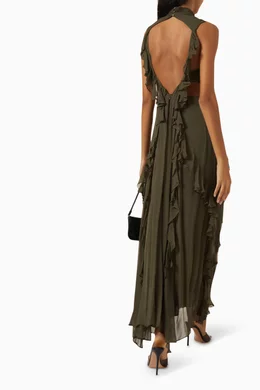 Buy Shona Joy Green Oden Backless Frill Maxi Dress in Chiffon For Women  Online | Ounass Oman