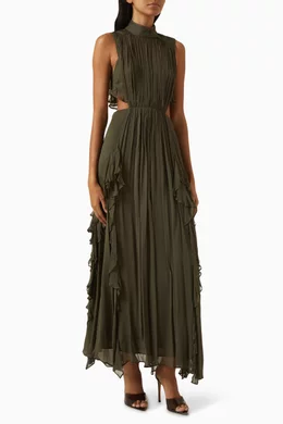 green emerald velvet dress Rio Draped Cowl Maxi Dress | Abundant Green | Dresses main image 1