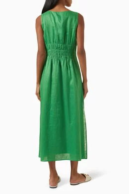Buy Tory Burch Green Pleated Midi Dress in Linen For Women Online | Ounass  Oman